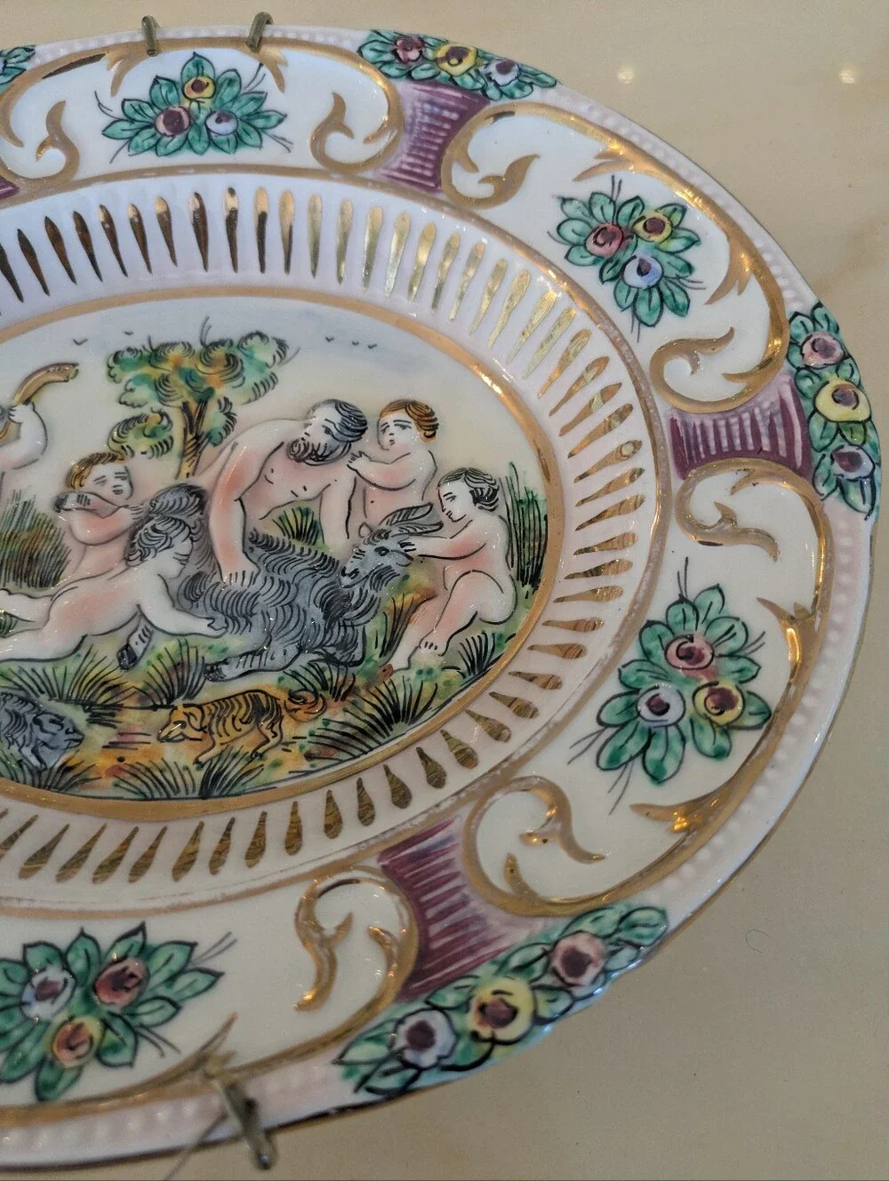 Antique Italian Capodimonte Decorative Hanging Bowl